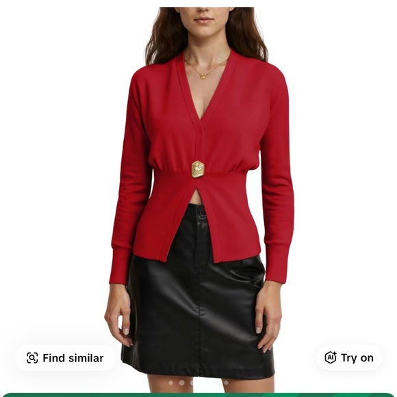 Sweaters - Knit Viscose Sweater with Gold Button. Size Medium. NWT. RED